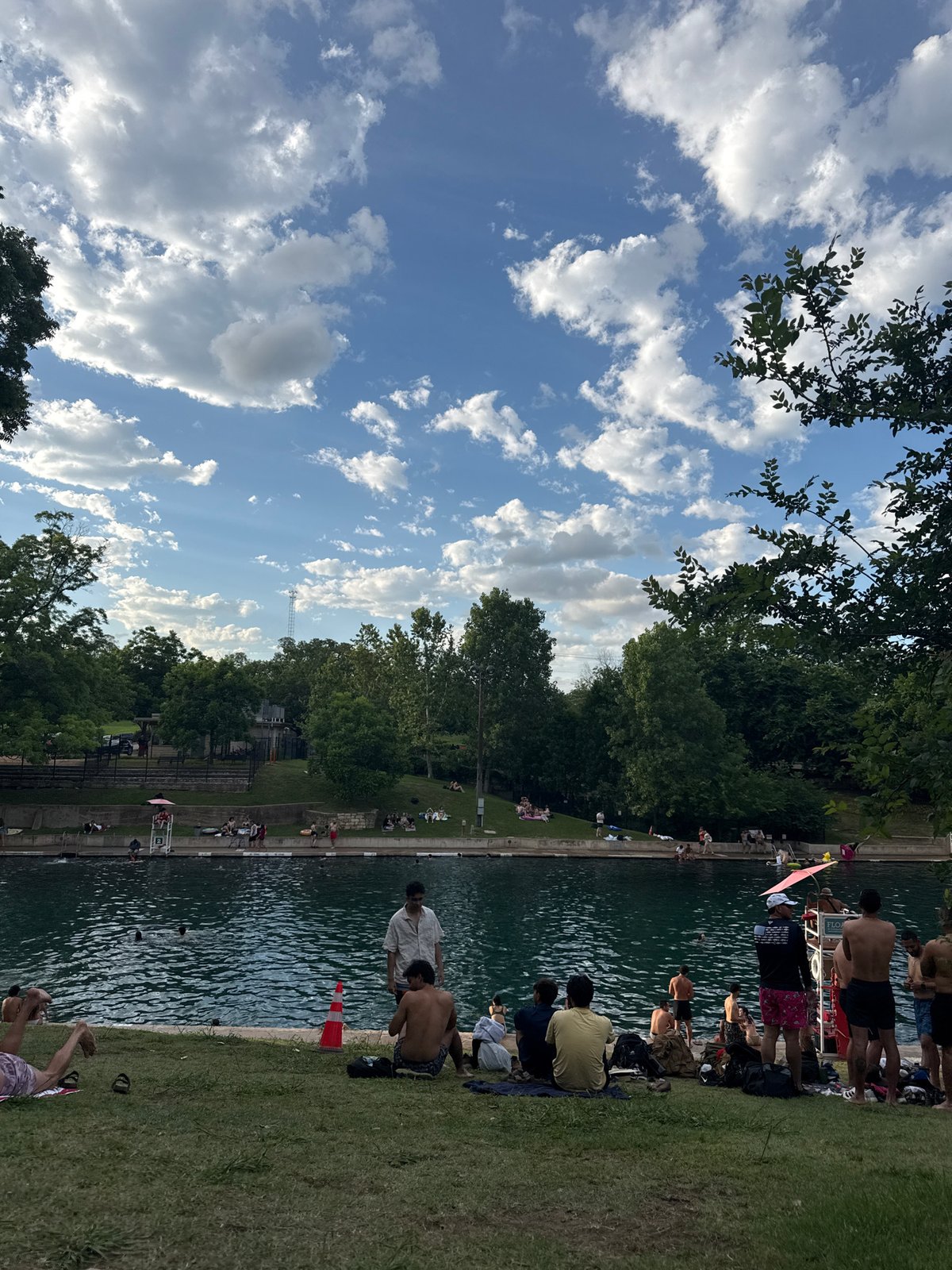 Late-night swimming session documented at Austin's Barton Springs Pool