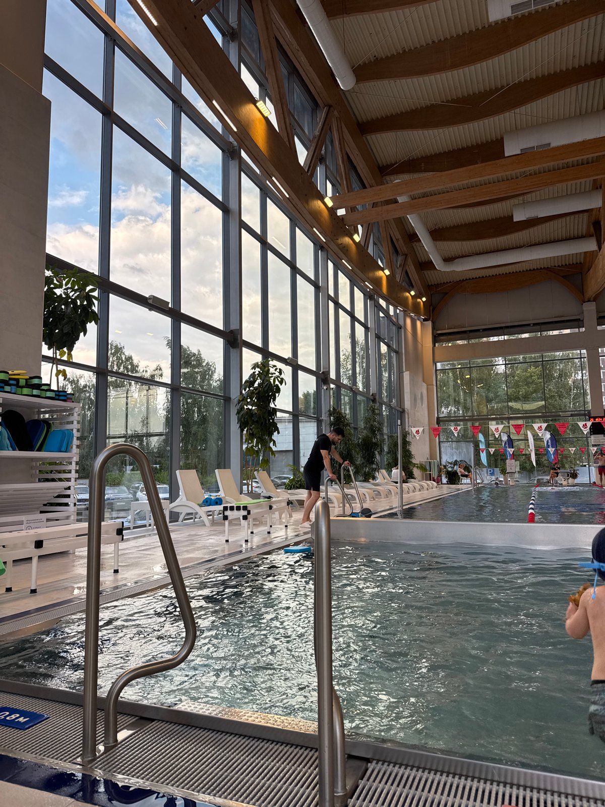Afternoon swim session at an indoor pool in Sovkhoz imeni Lenina