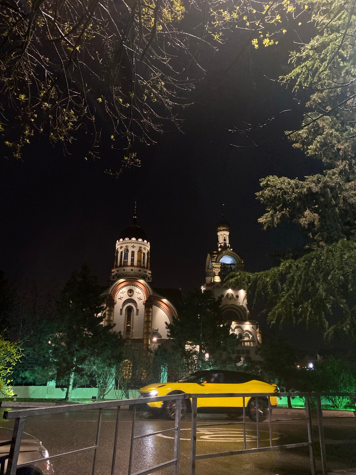 Evening documentation of Sochi's Cathedral district captures illuminated architecture