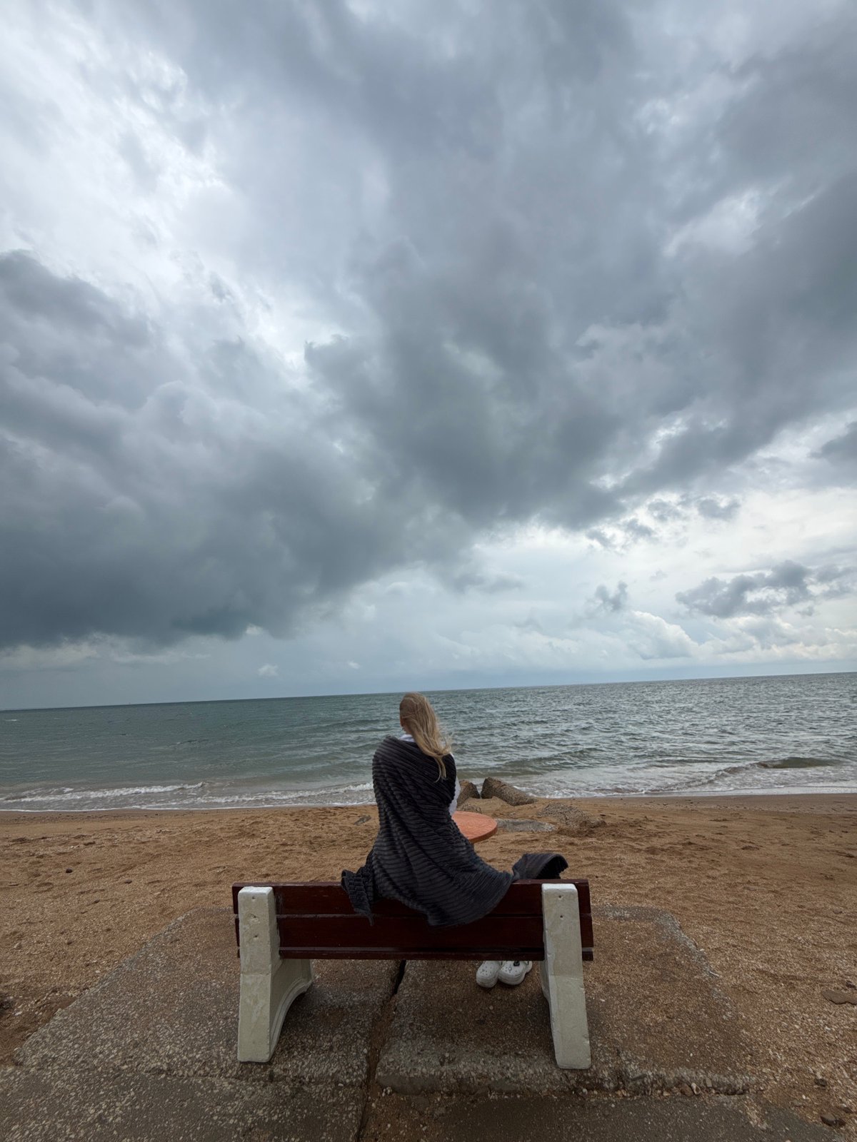 Quiet morning on a stormy Black Sea beach in Kerch