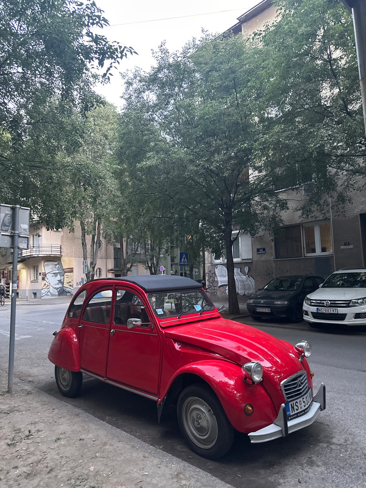 Street scenes and landmarks around central Novi Sad at dusk