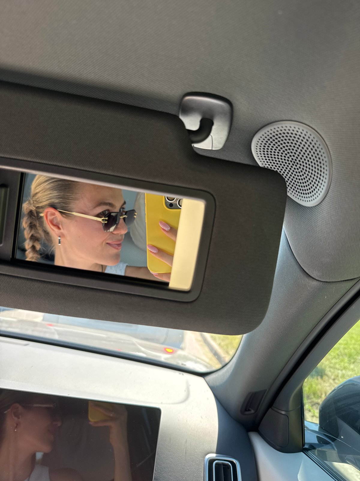 Morning outing documented through selfies, mirrors, and a luxury car ride