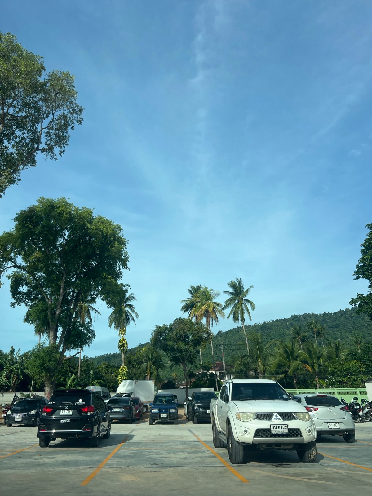 Baan Lamai parking lot, plus vivid millipedes on a wall