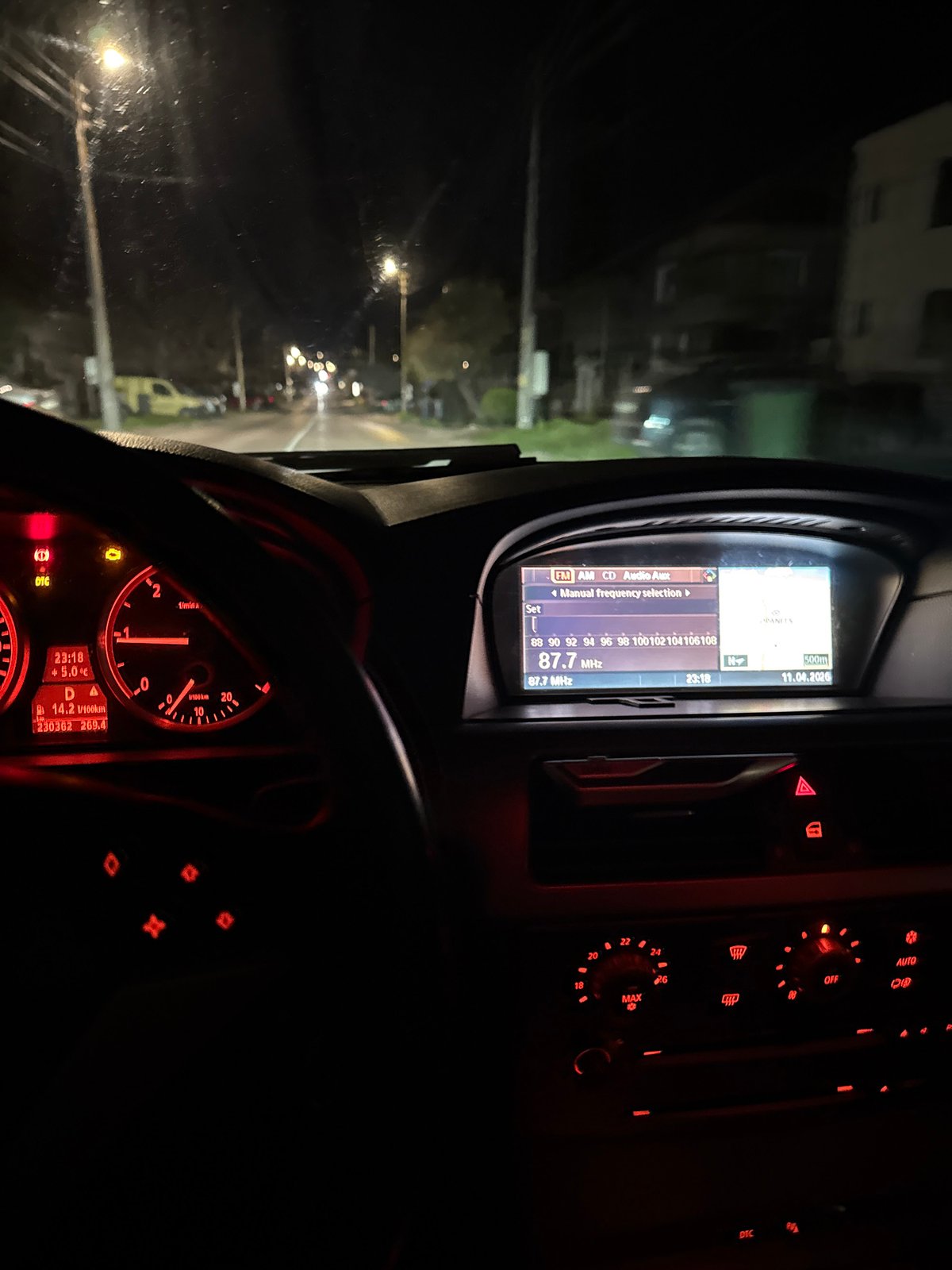 Night driving captured in Pleven with illuminated dashboard display