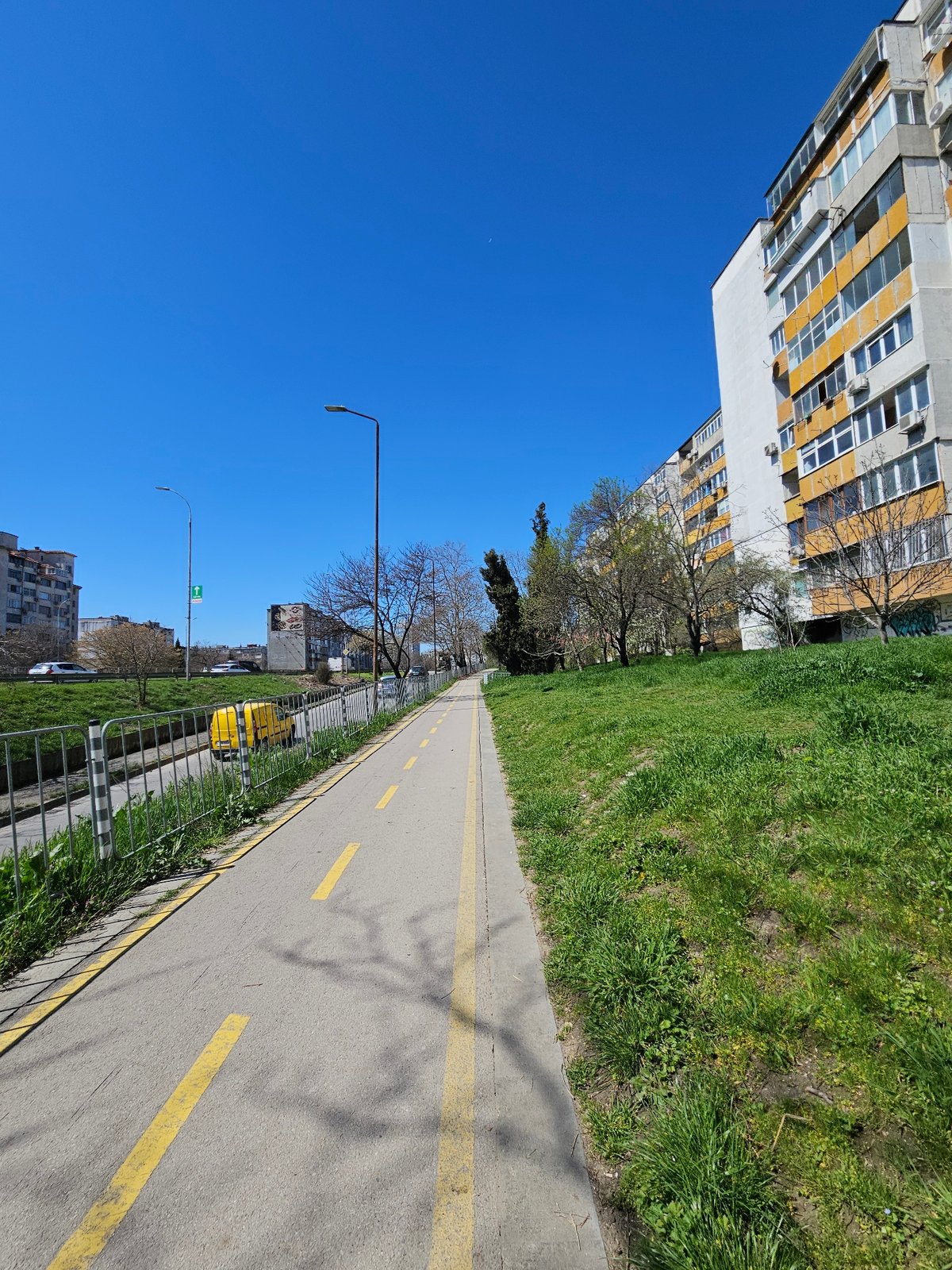 Bike path with yellow markers observed in Varna