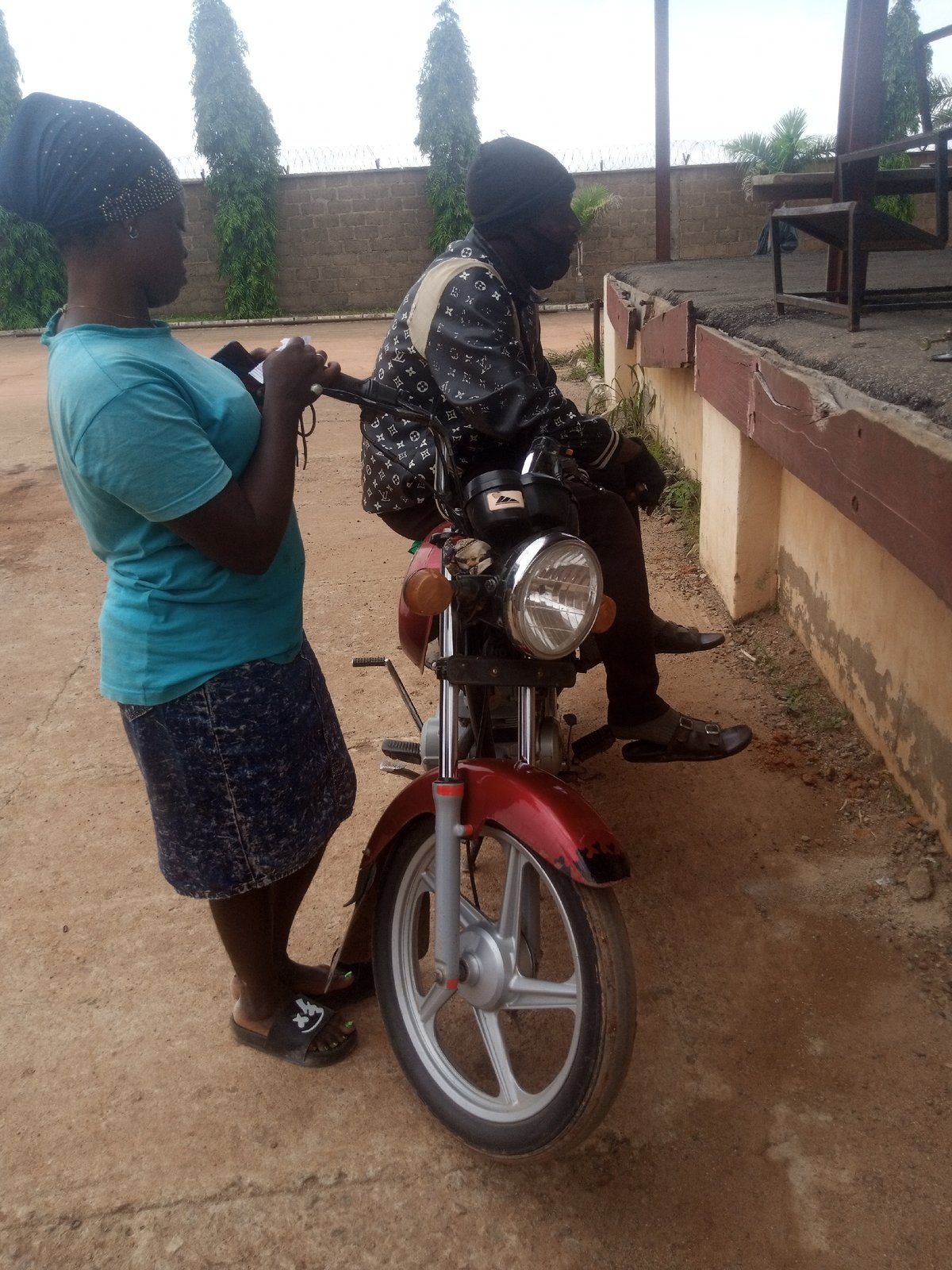 Gas cylinder station activity on a cloudy morning