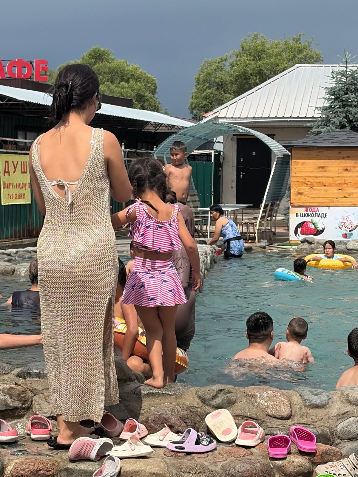 Summer resort day: pool, beach, horses, and garden strolls