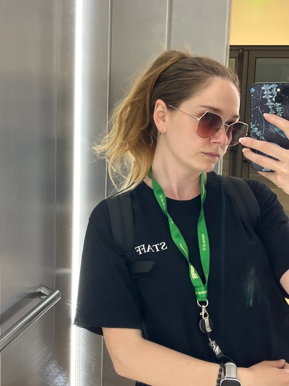 Staff member takes elevator selfie at Plovdiv venue
