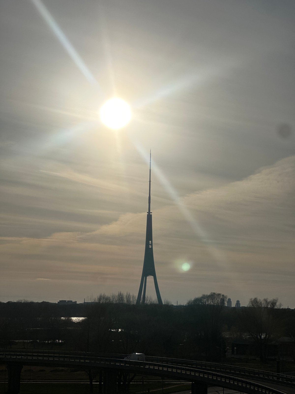 Riga TV Tower viewed from multiple locations during afternoon