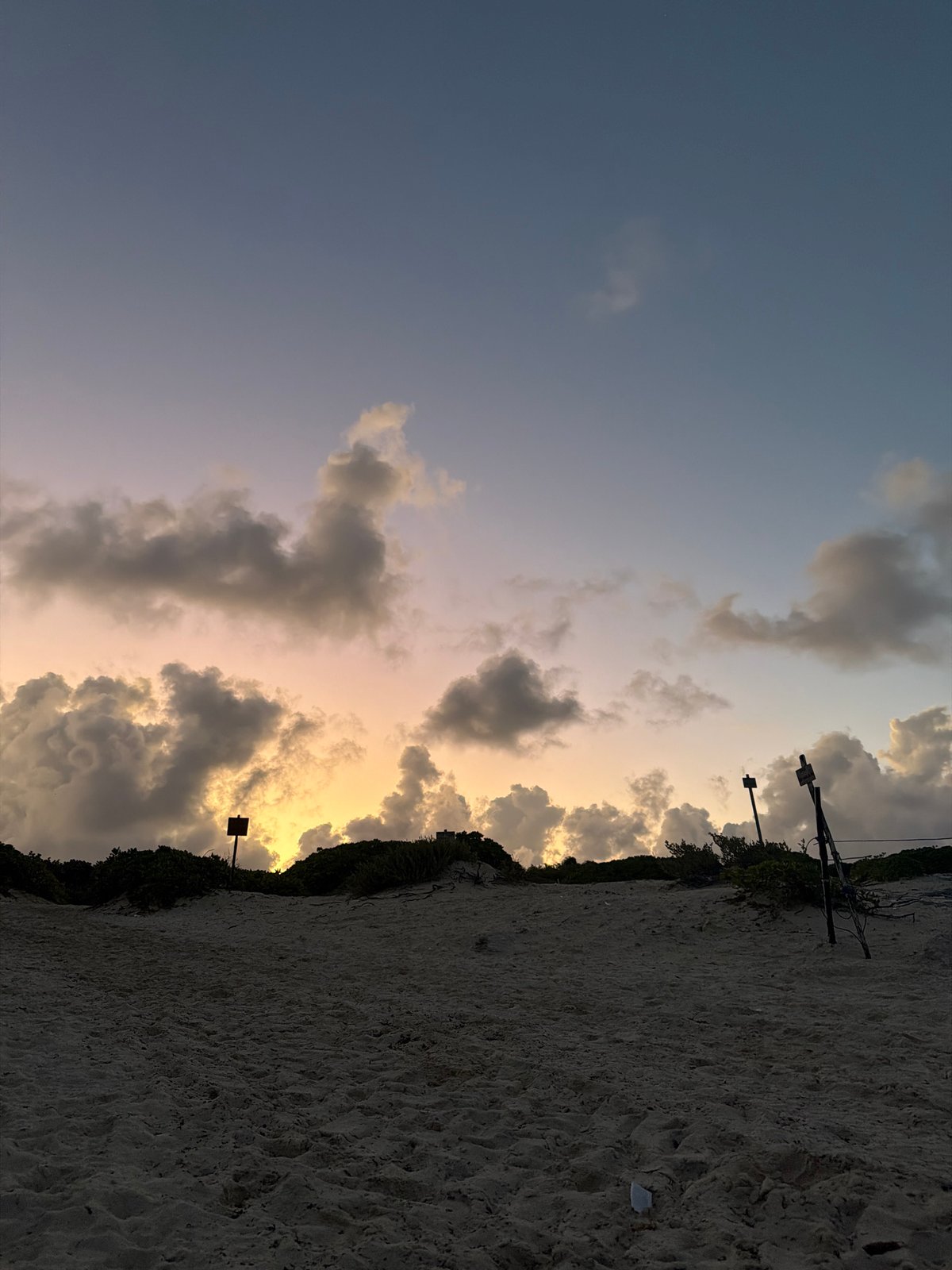 Beach scene photographed sideways in Cancún, Mexico overnight