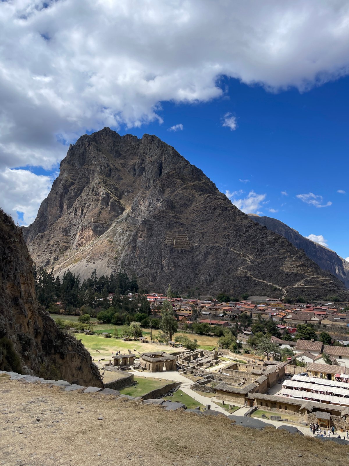 Ground and aerial views of Ollantaytambo's Inca ruins, Peru