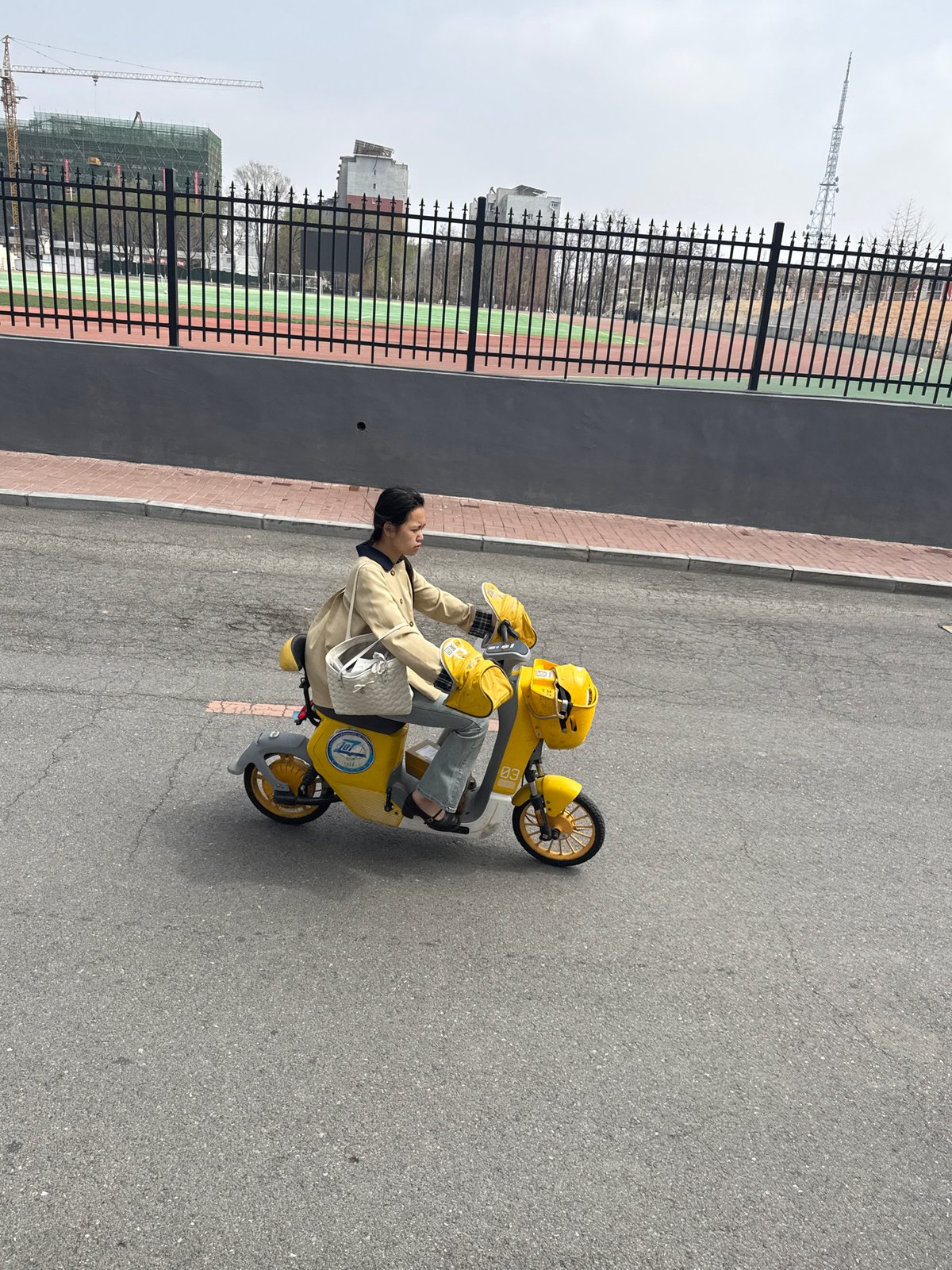Young women pose with electric scooters in Zhongtun, China
