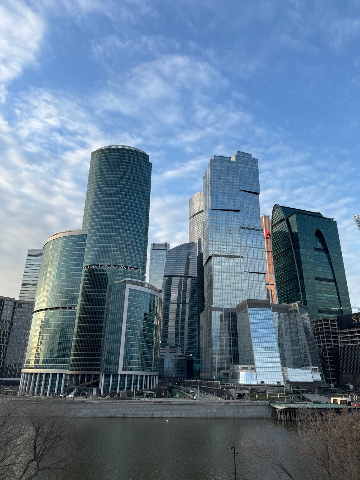 Moscow City skyscrapers photographed from Khimki area