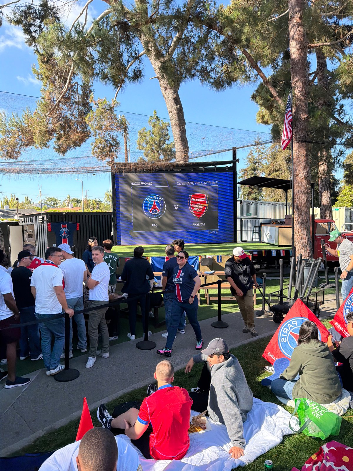 Soccer fans gather for Arsenal-PSG outdoor viewing in LA