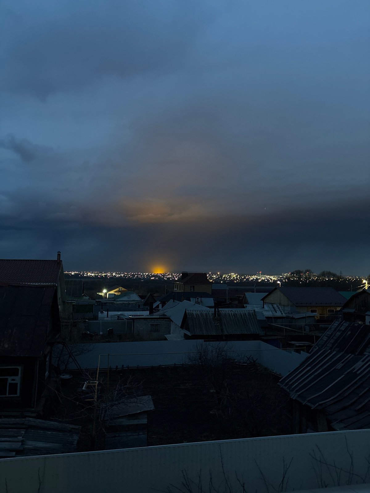 Nighttime residential street scene captured in Ulyanovsk, Russia