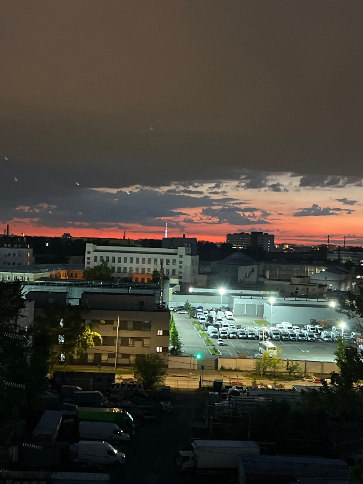 Sunset observed over Russian urban landscape during evening hours