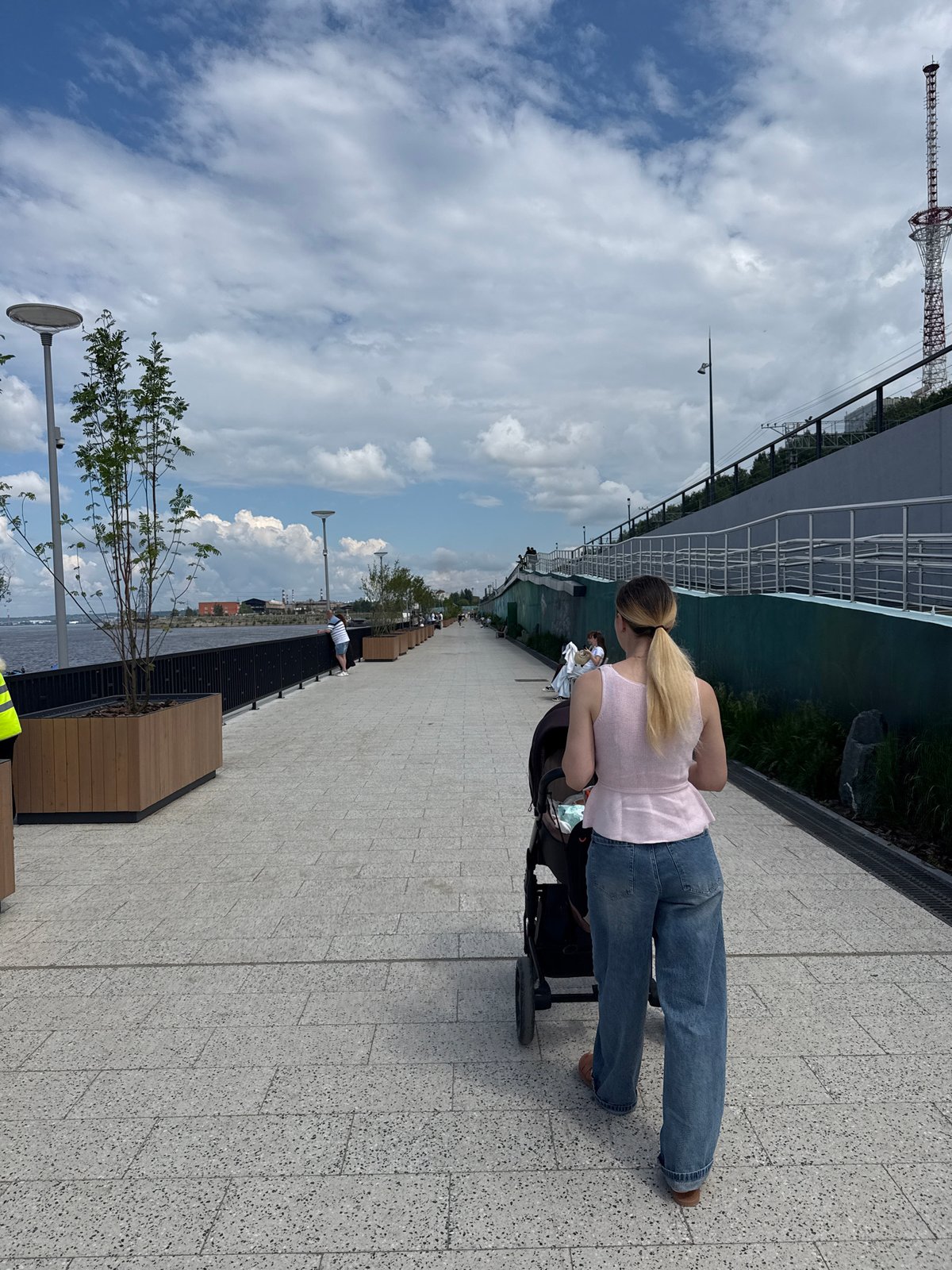 Morning scenes documented along Perm's Kama River embankment promenade