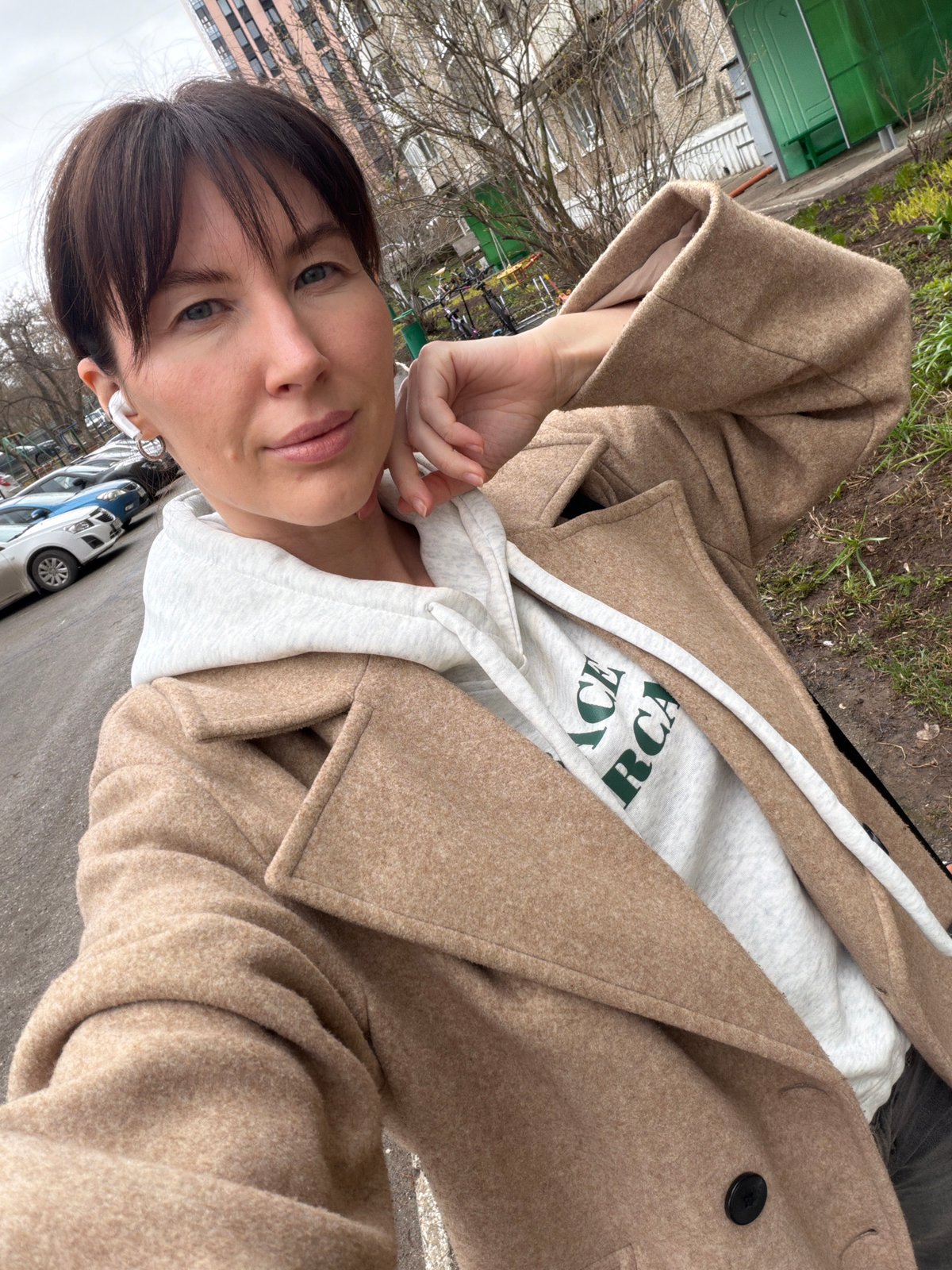 Woman takes morning selfies in Perm, Russia