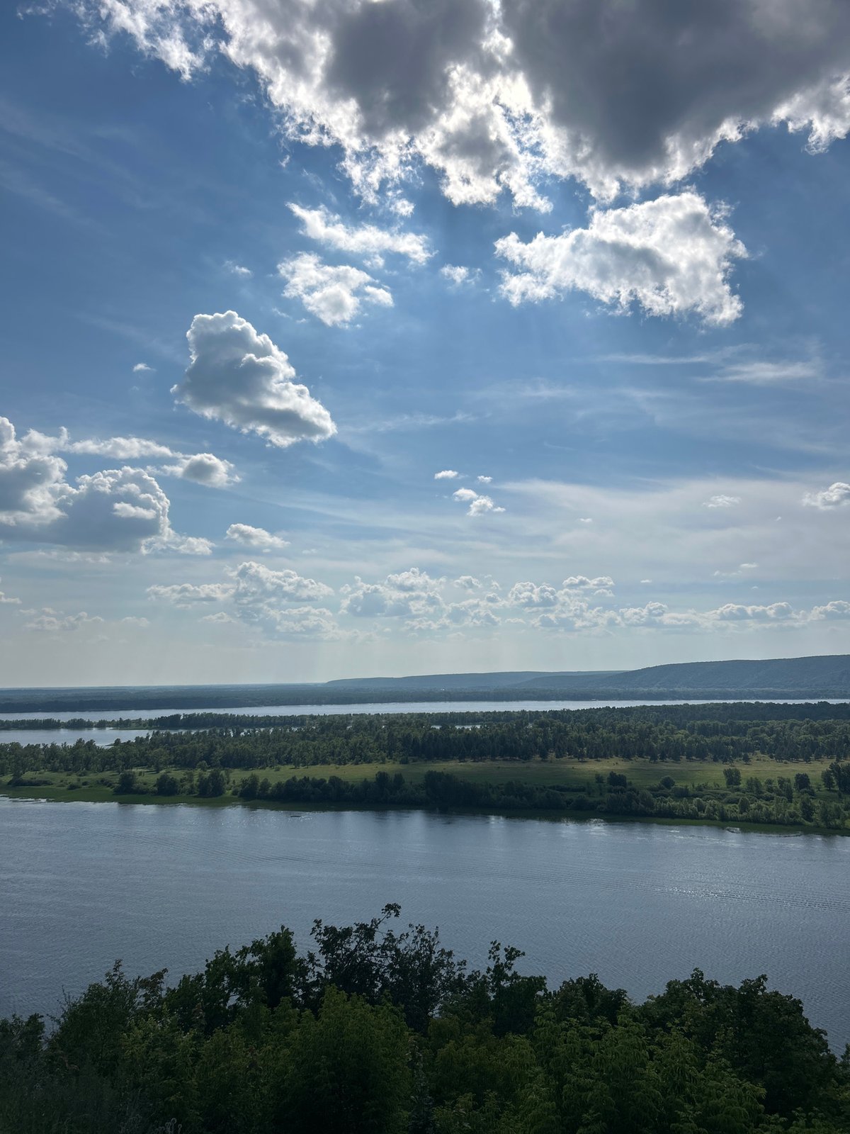 Volga River views near Novokuybyshevsk on a cloudy summer day