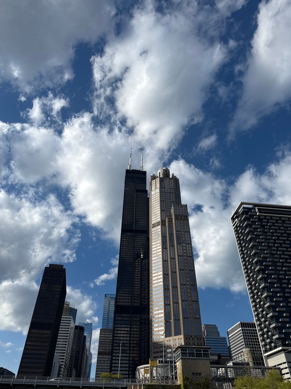 Tourist documents downtown Chicago architecture and river views