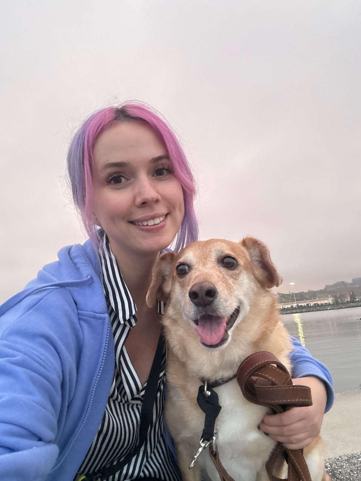 Smiling with a tongue-out dog in Gijón