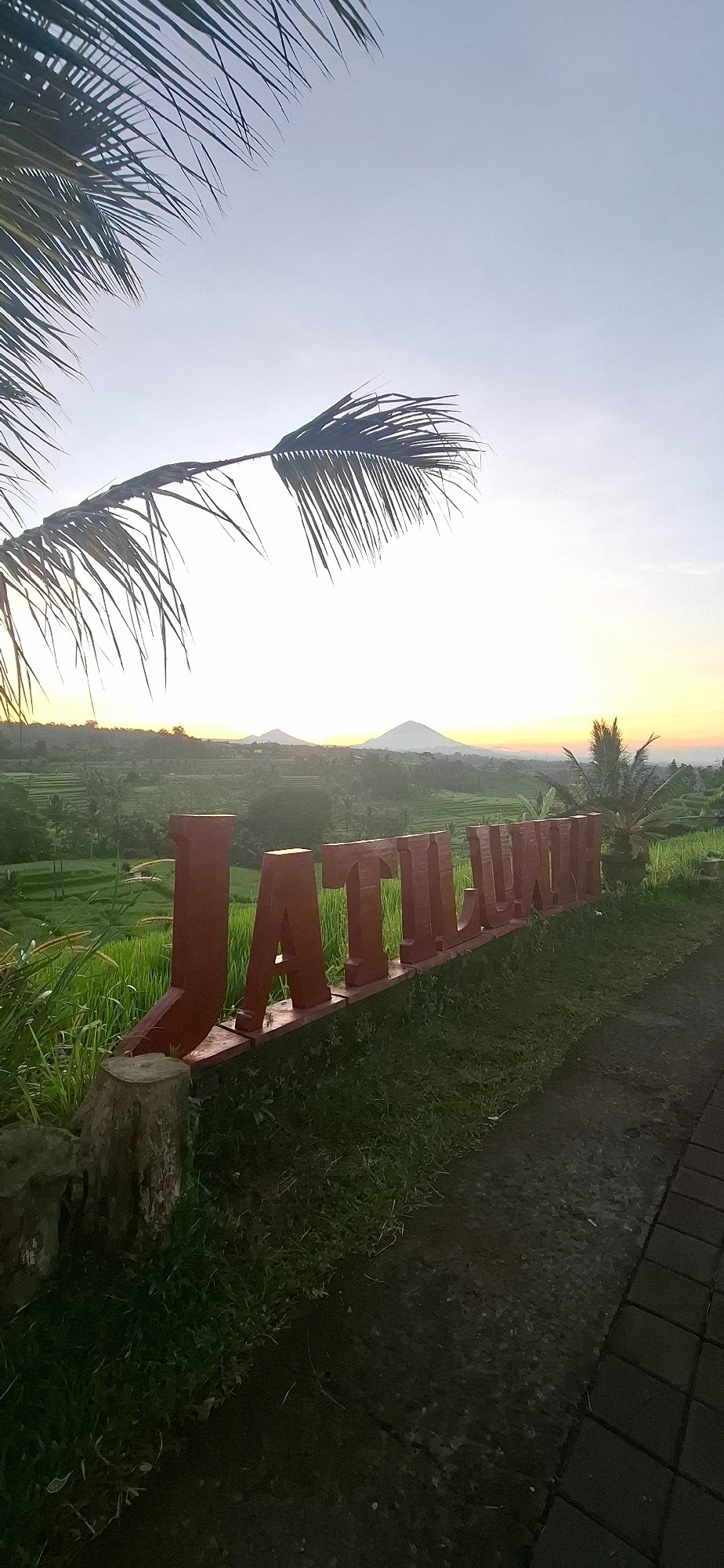 Sunset over rice paddies documented in Penebel, Indonesia
