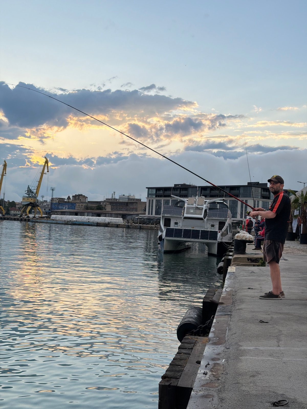 Evening port life documented in Burgas, Bulgaria