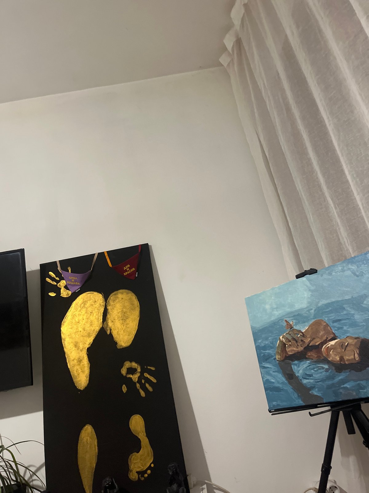 Art installation featuring swimming painting documented in Bulgarian interior