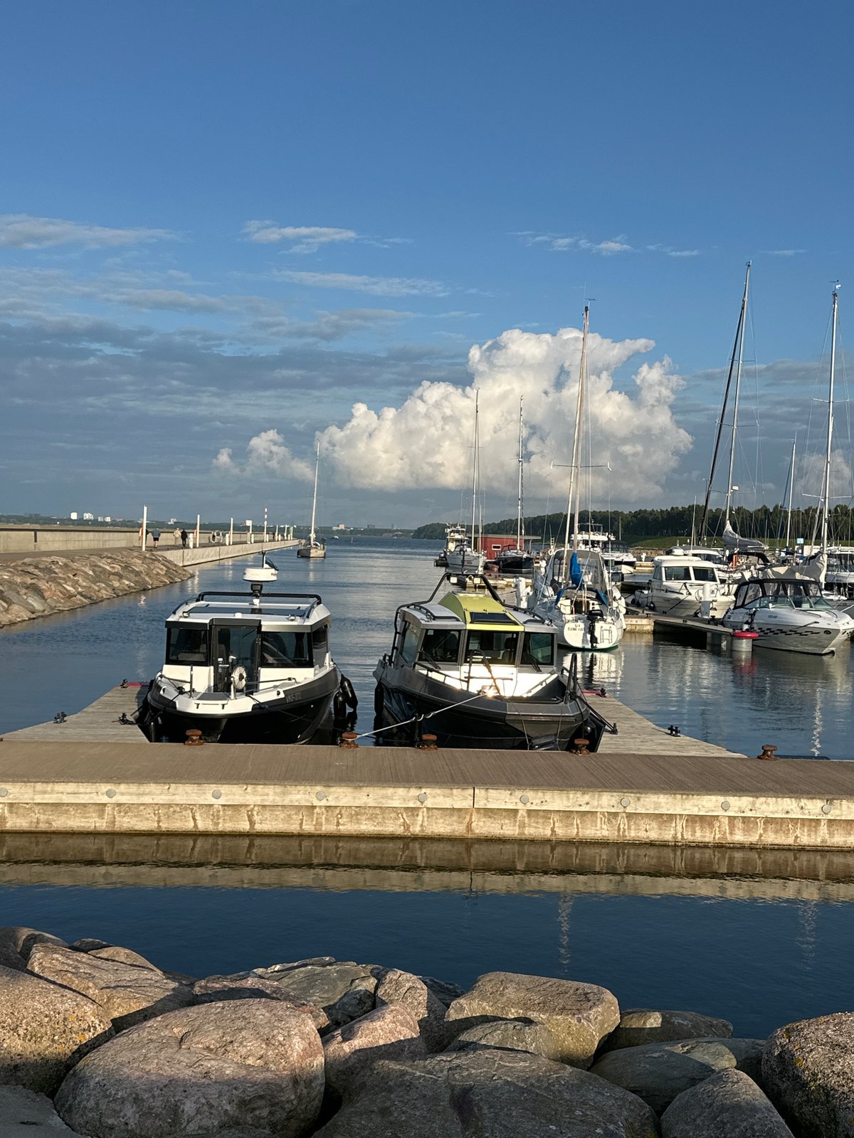 Tallinn marina on a July afternoon — boats, jet skis, waterfront
