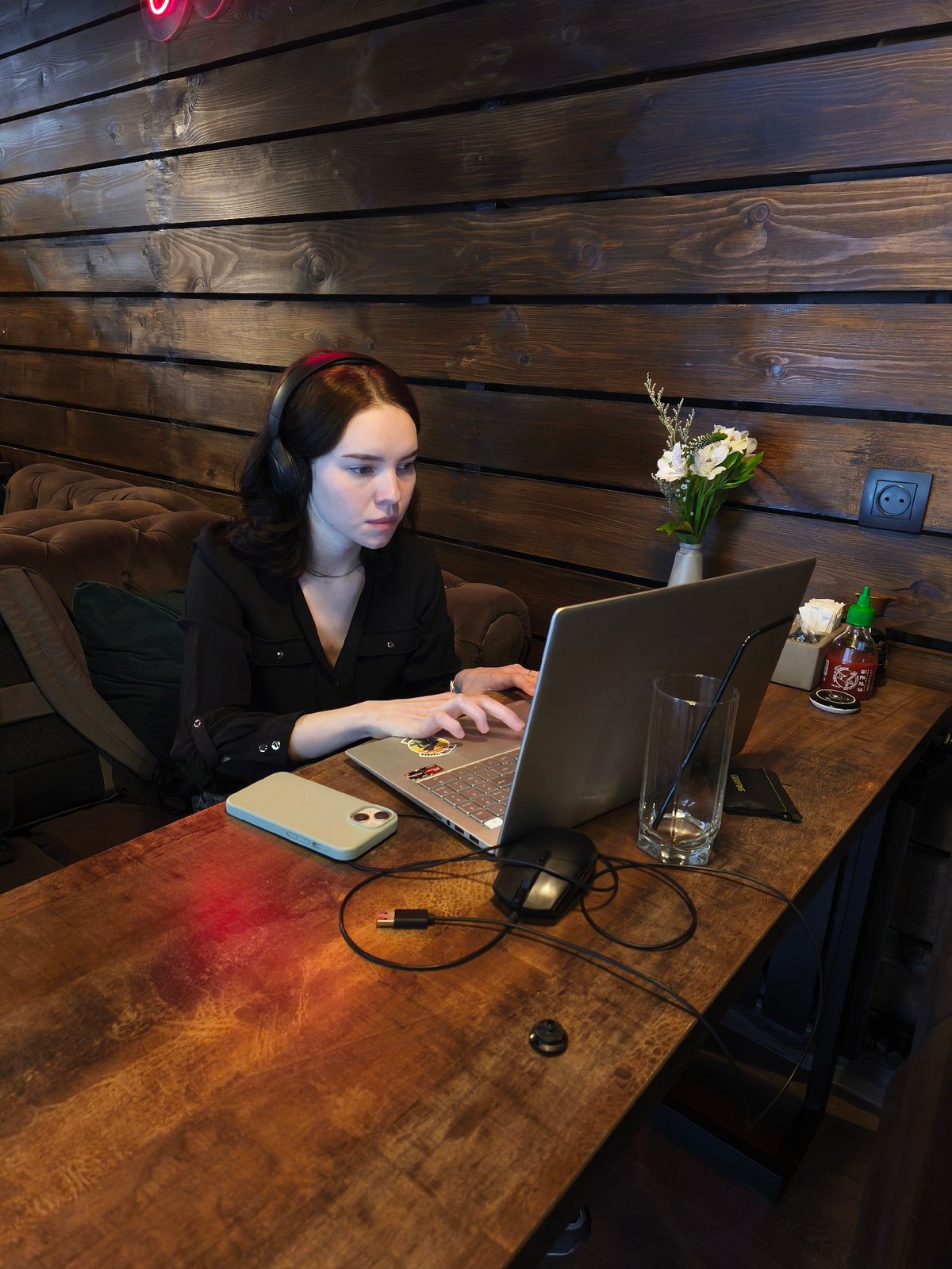 Woman works, socializes at Russian cafe during lunch hour
