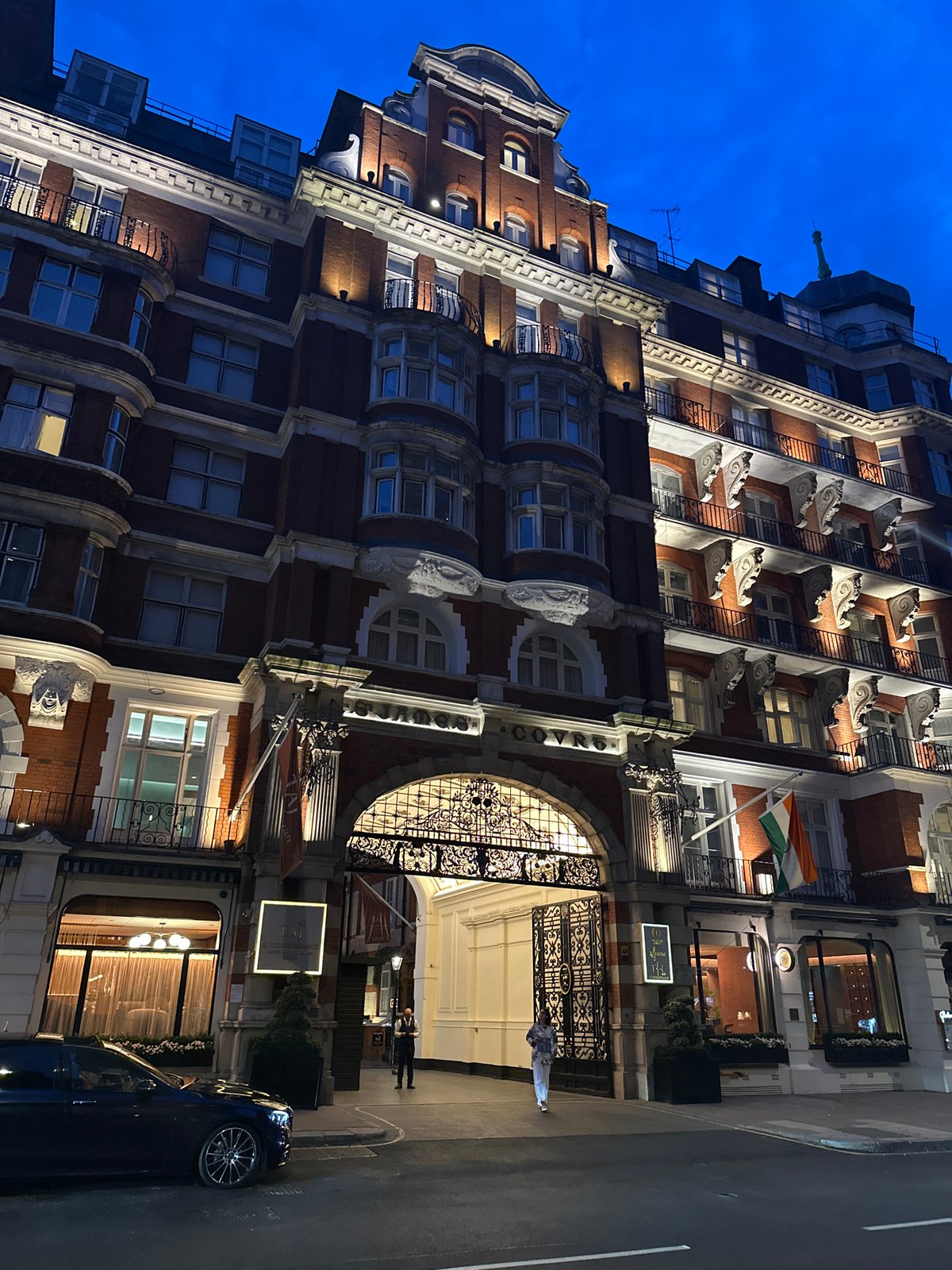 Nighttime view of luxury London hotel captured by witness