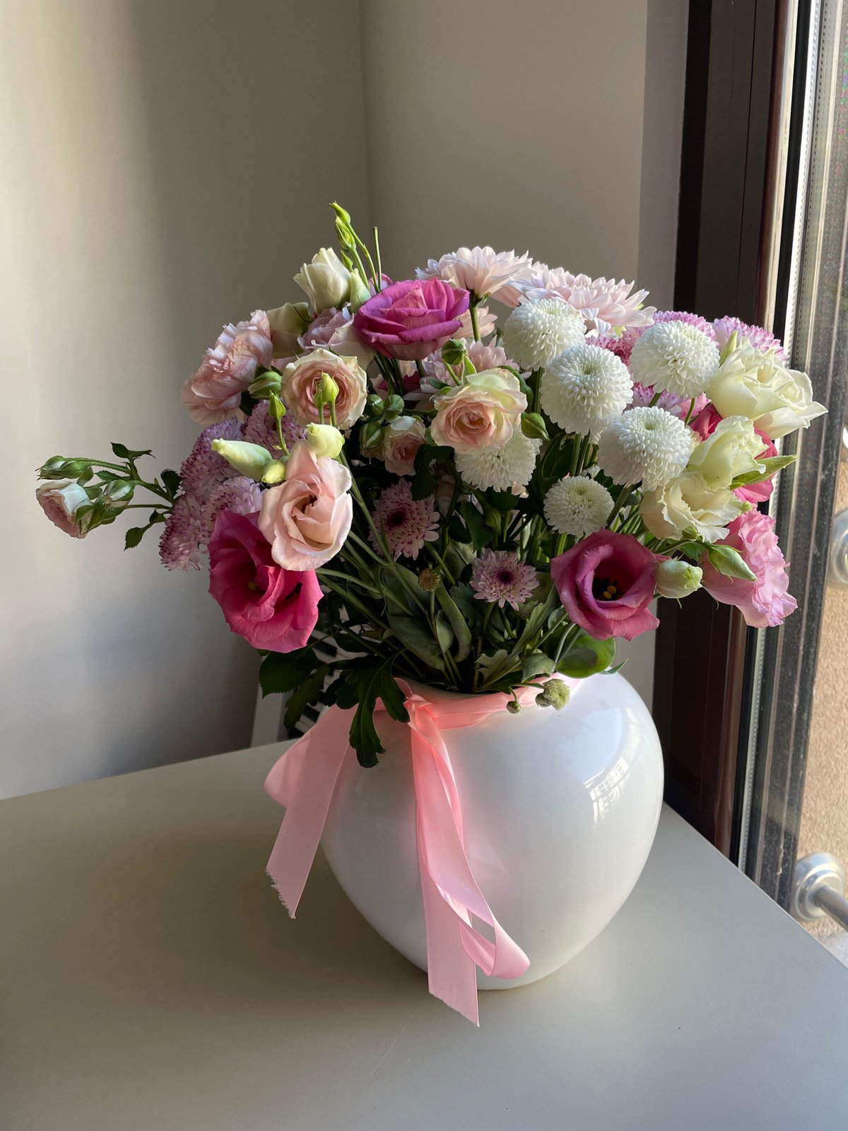 Colorful flower bouquet spotted on desk in Boreti, Montenegro