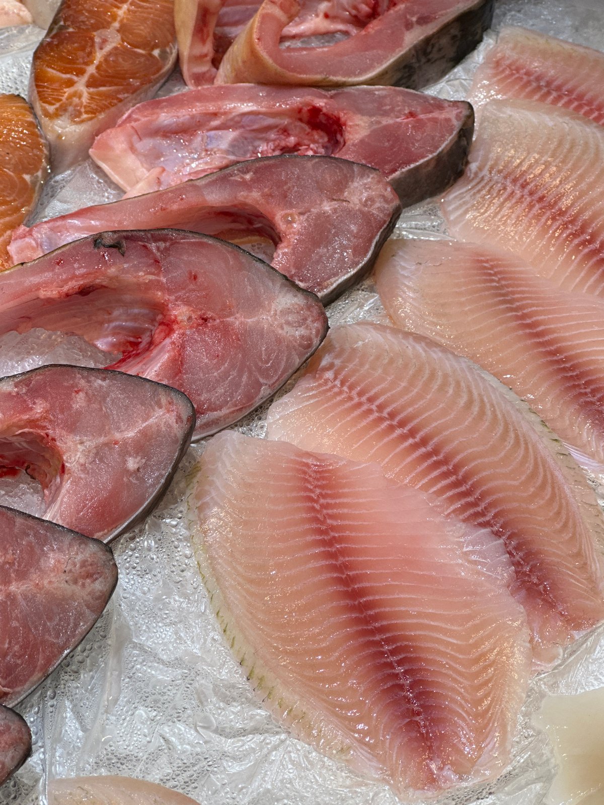 Fresh fish market display captured in Khimki, Russia