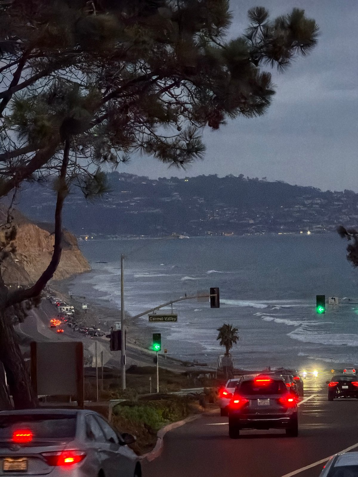 Twilight cityscape photographed from elevated Del Mar vantage point