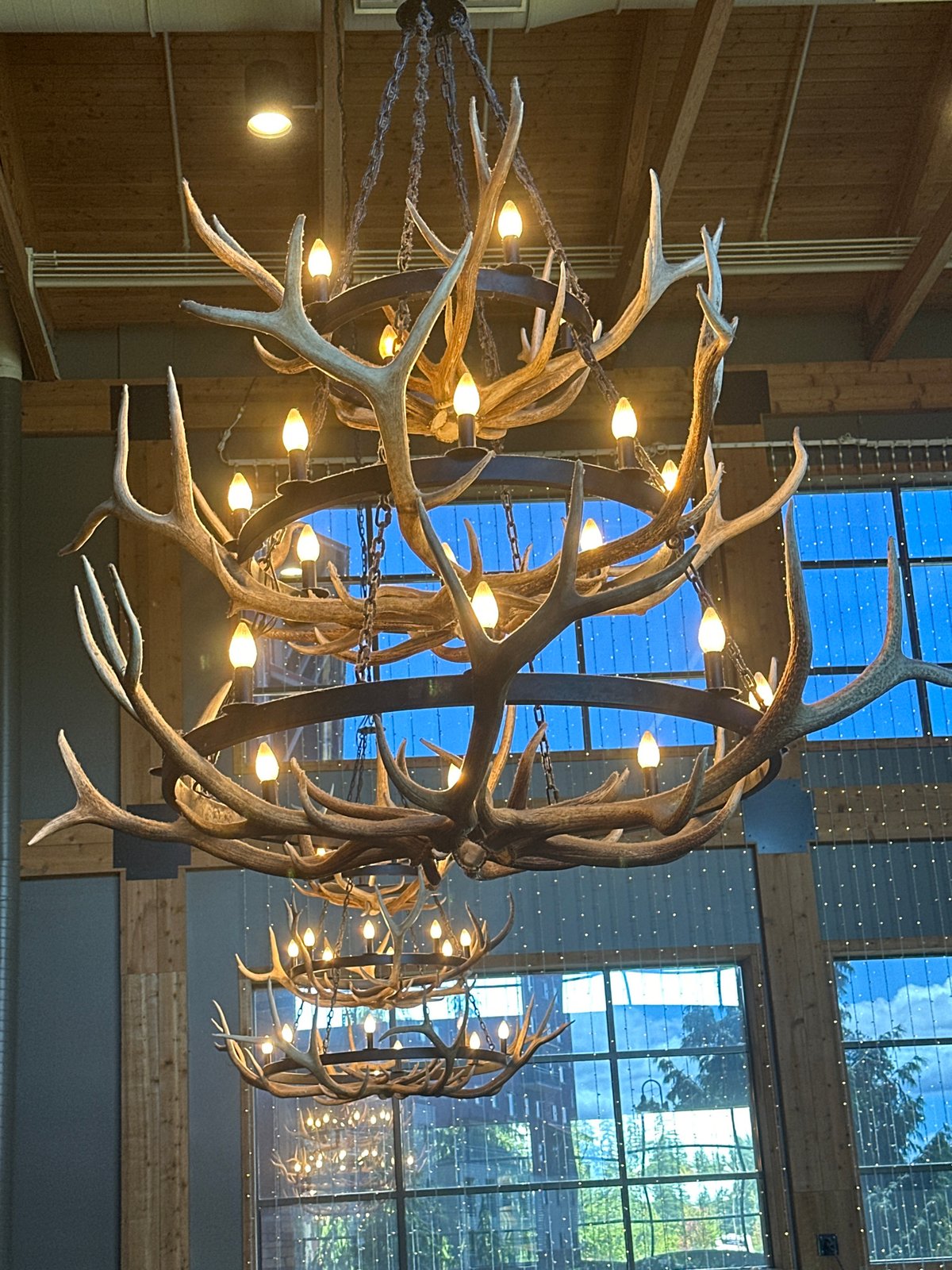 Evening at Great Wolf Lodge: water park, lobby, and grounds