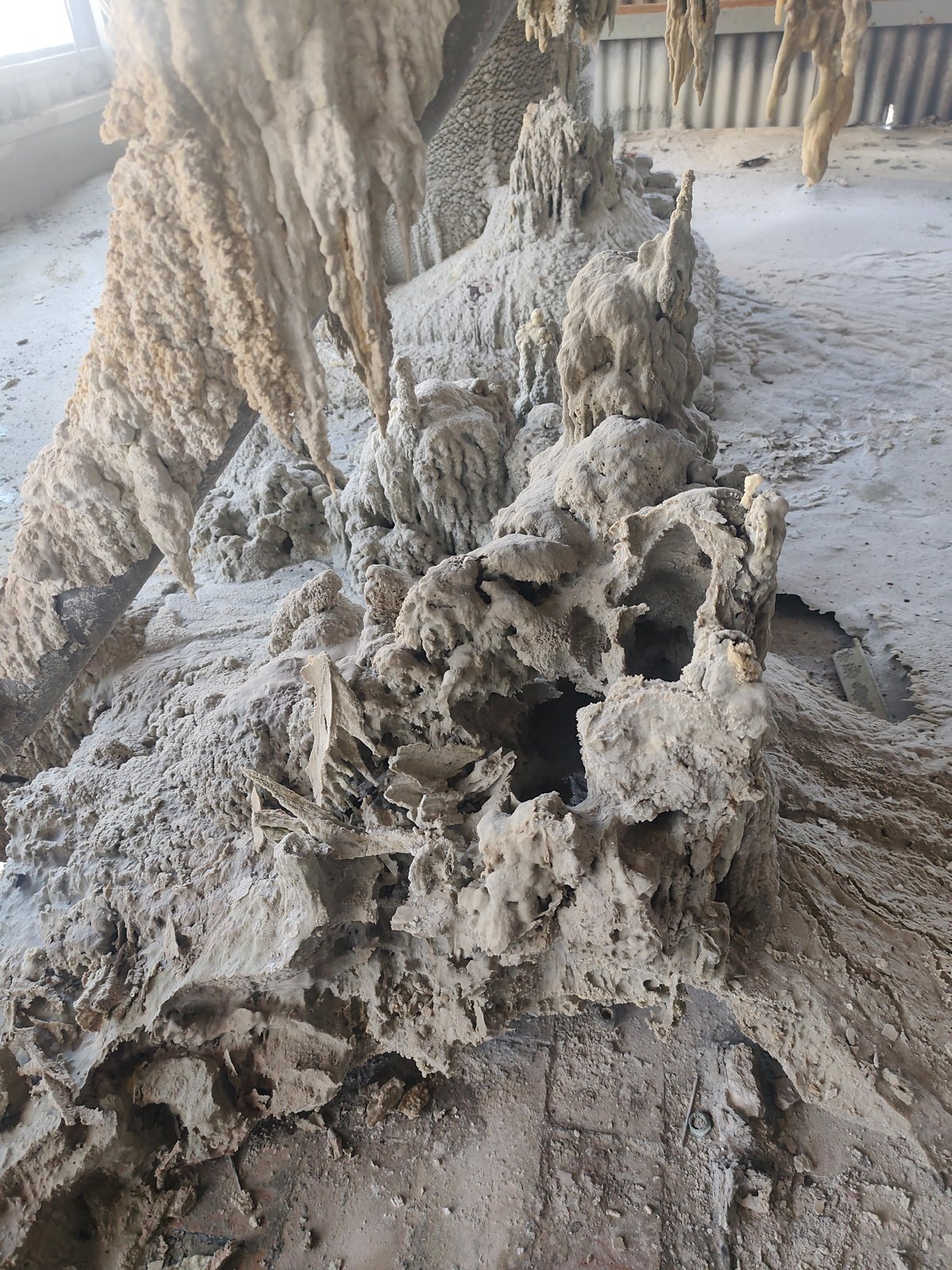 Cave mineral formations up close, stalactites and stalagmites