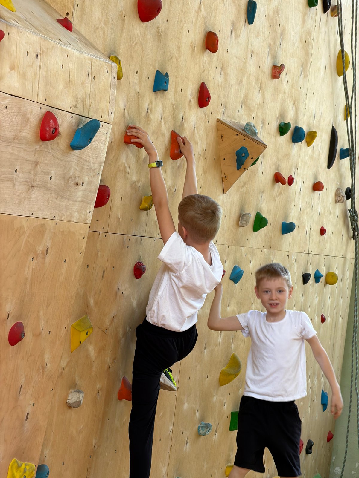 Children climb indoor wall at Izhevsk climbing facility