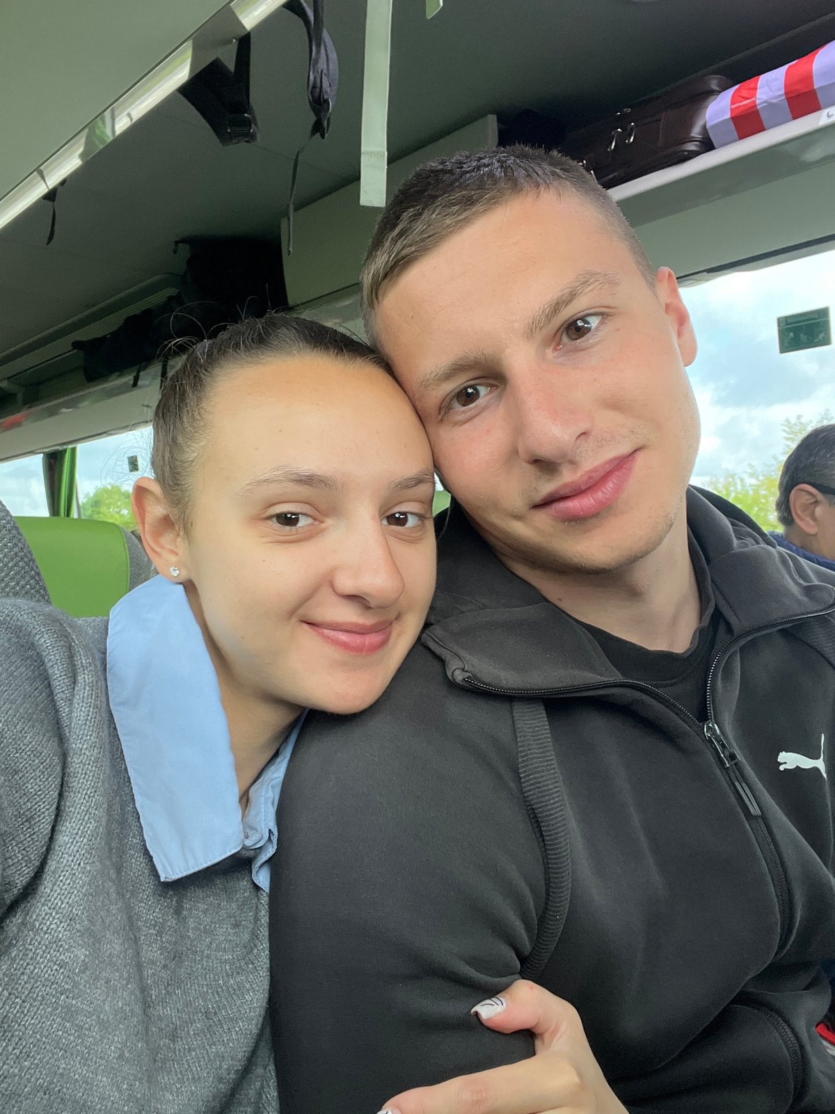 Couple takes selfie on public transport in Saarbrücken