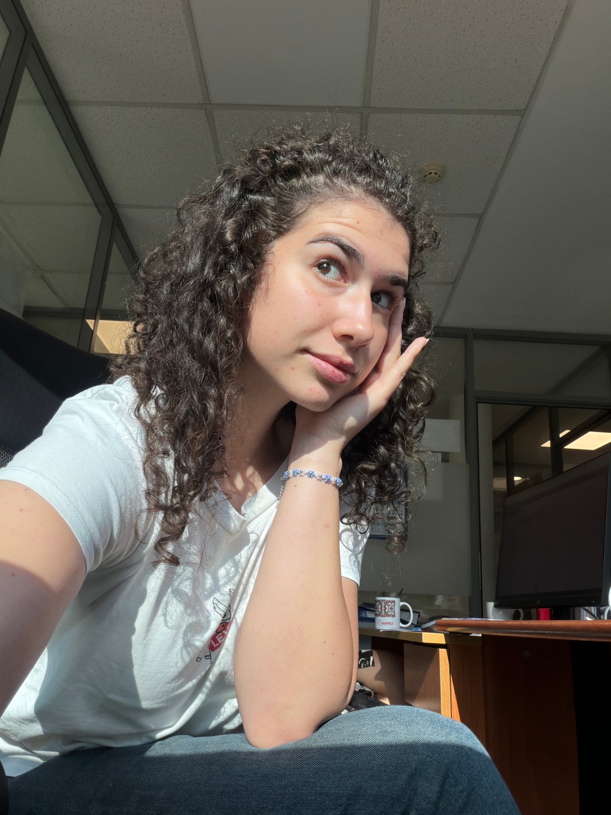 Goofing off at a sunny Sofia office on a July morning