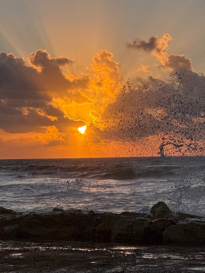 Sunset watchers gather along Tel Aviv Mediterranean coastline