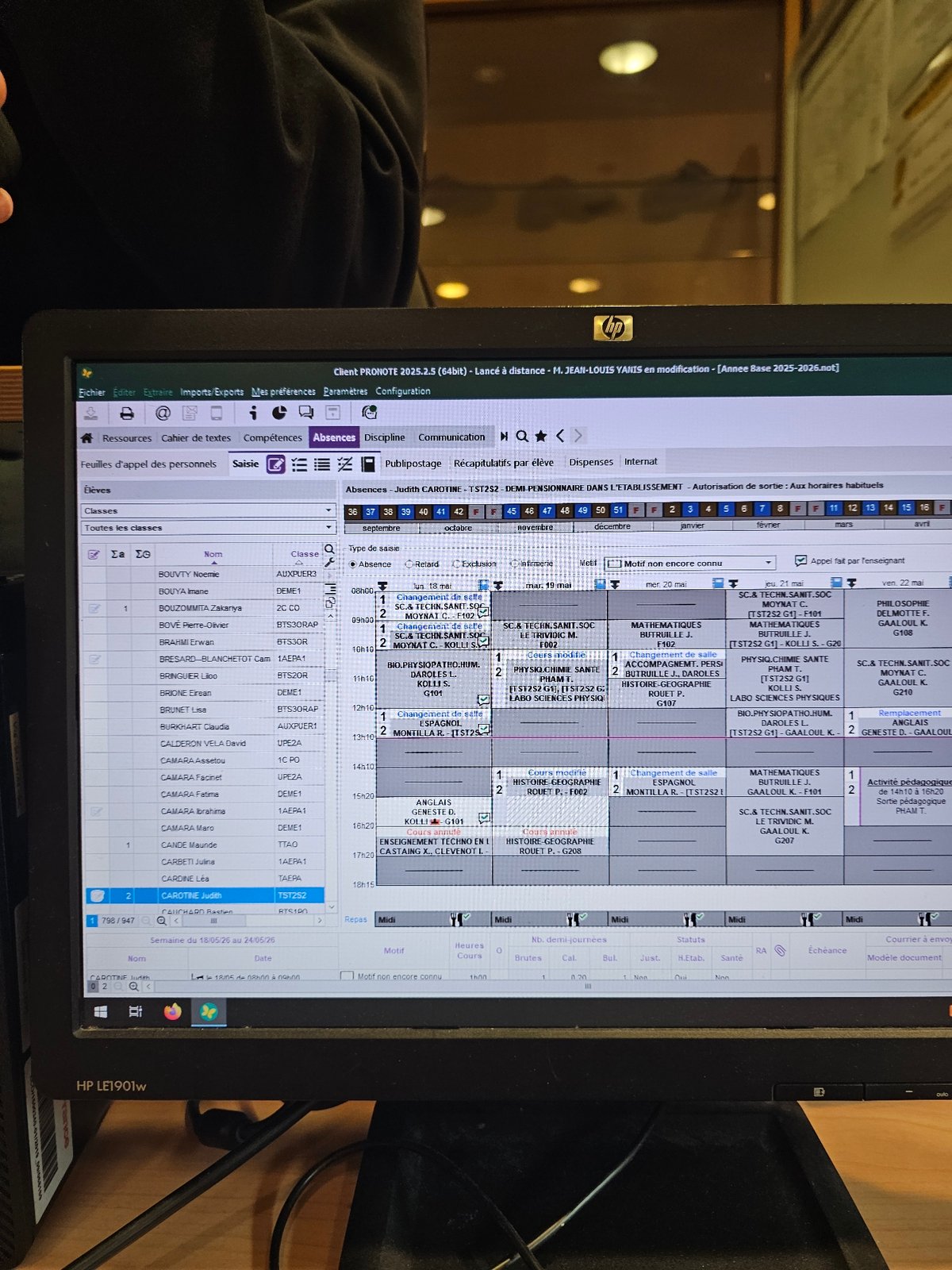 PRONOTE school management software viewed on computer screen in Paris