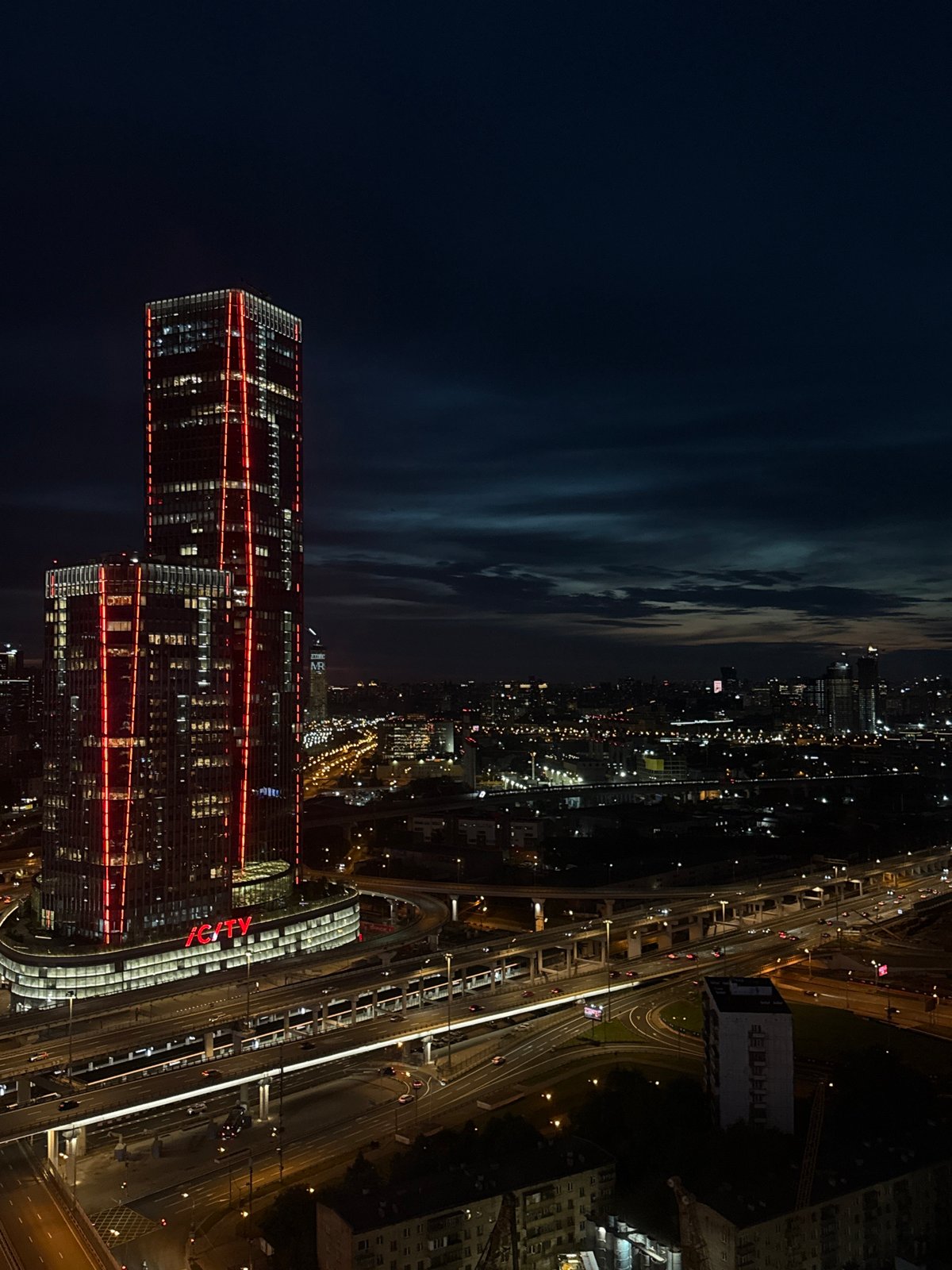 Night skyline and street scenes across Khimki, Russia