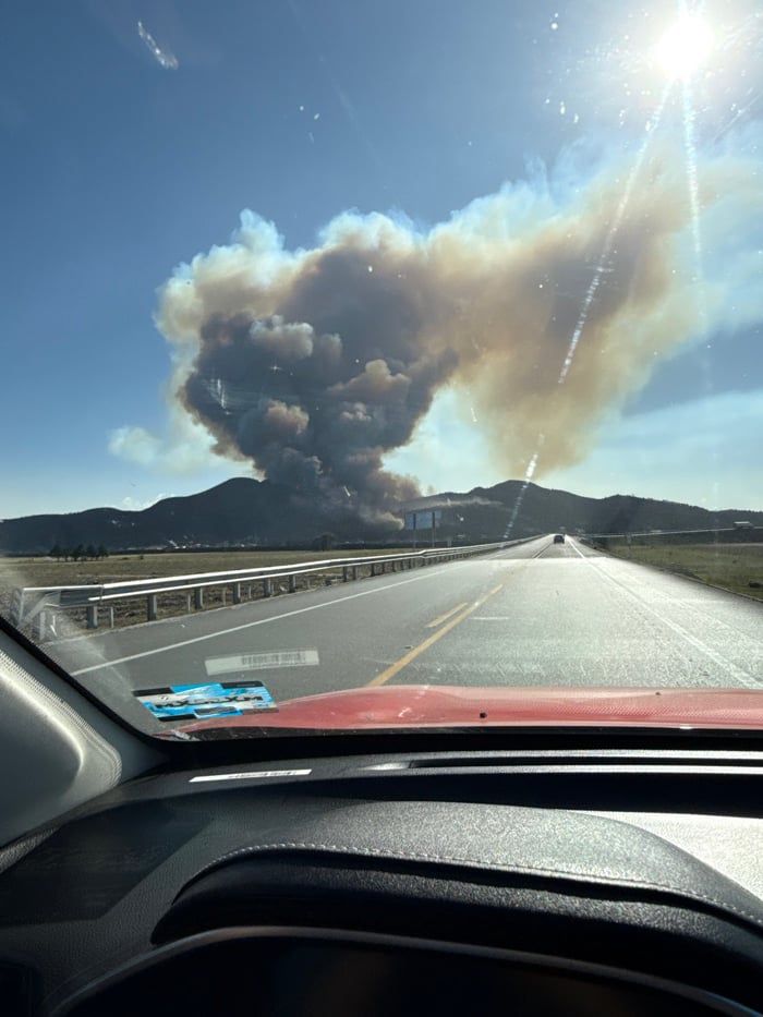 Wildfire observed from road in Nuevo México, Mexico