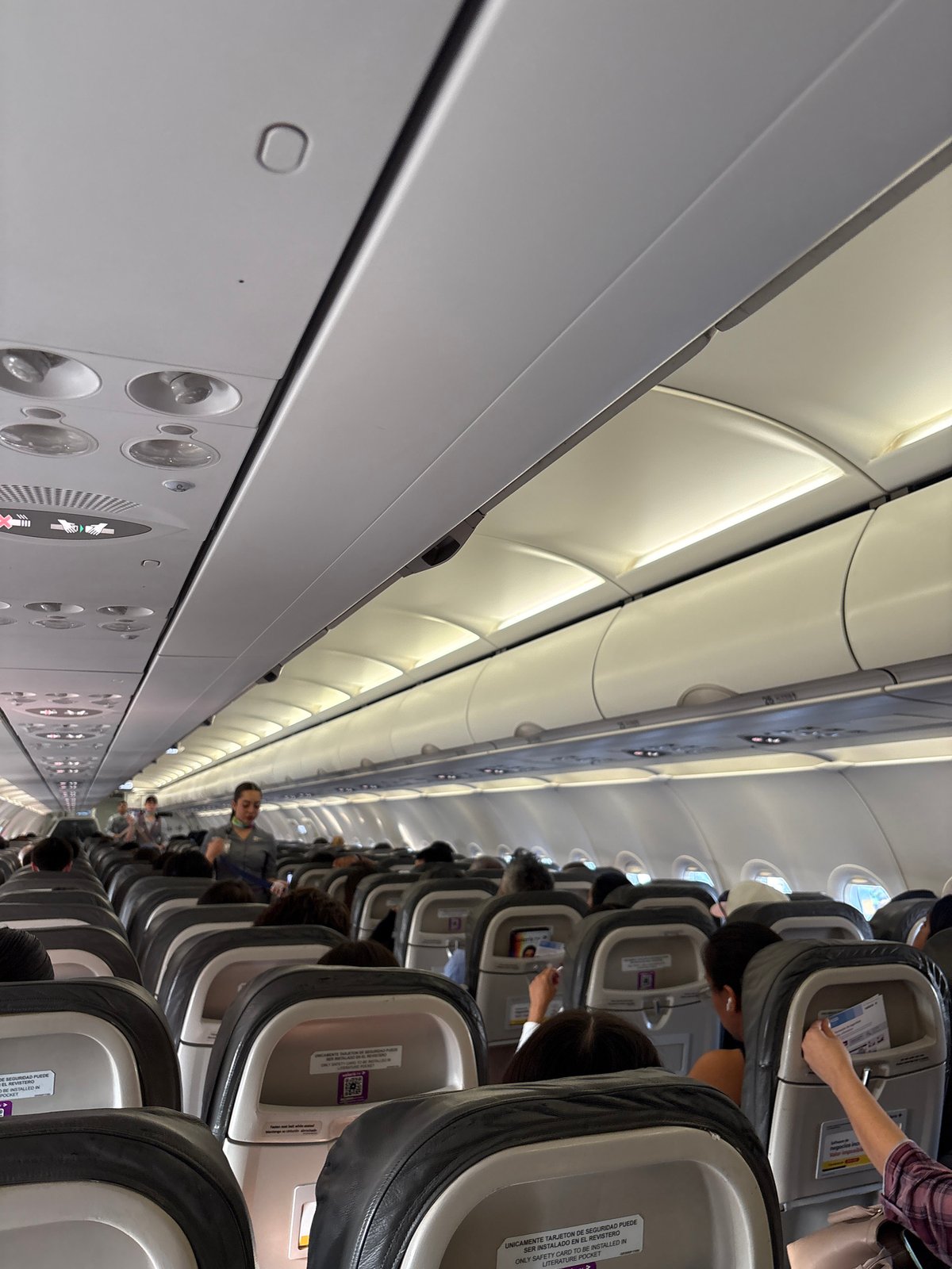 Airplane cabin photographed from tilted angle in Mexico