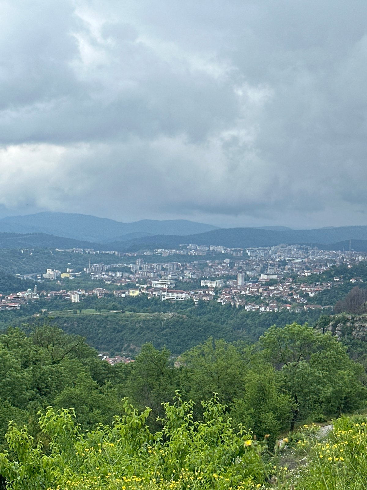 Aerial view captures Bulgarian valley city from above