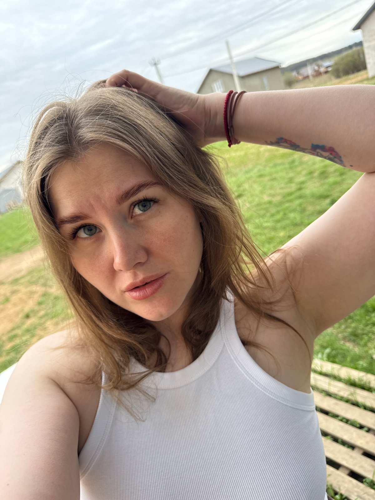 Woman takes early morning selfies in rural Russia