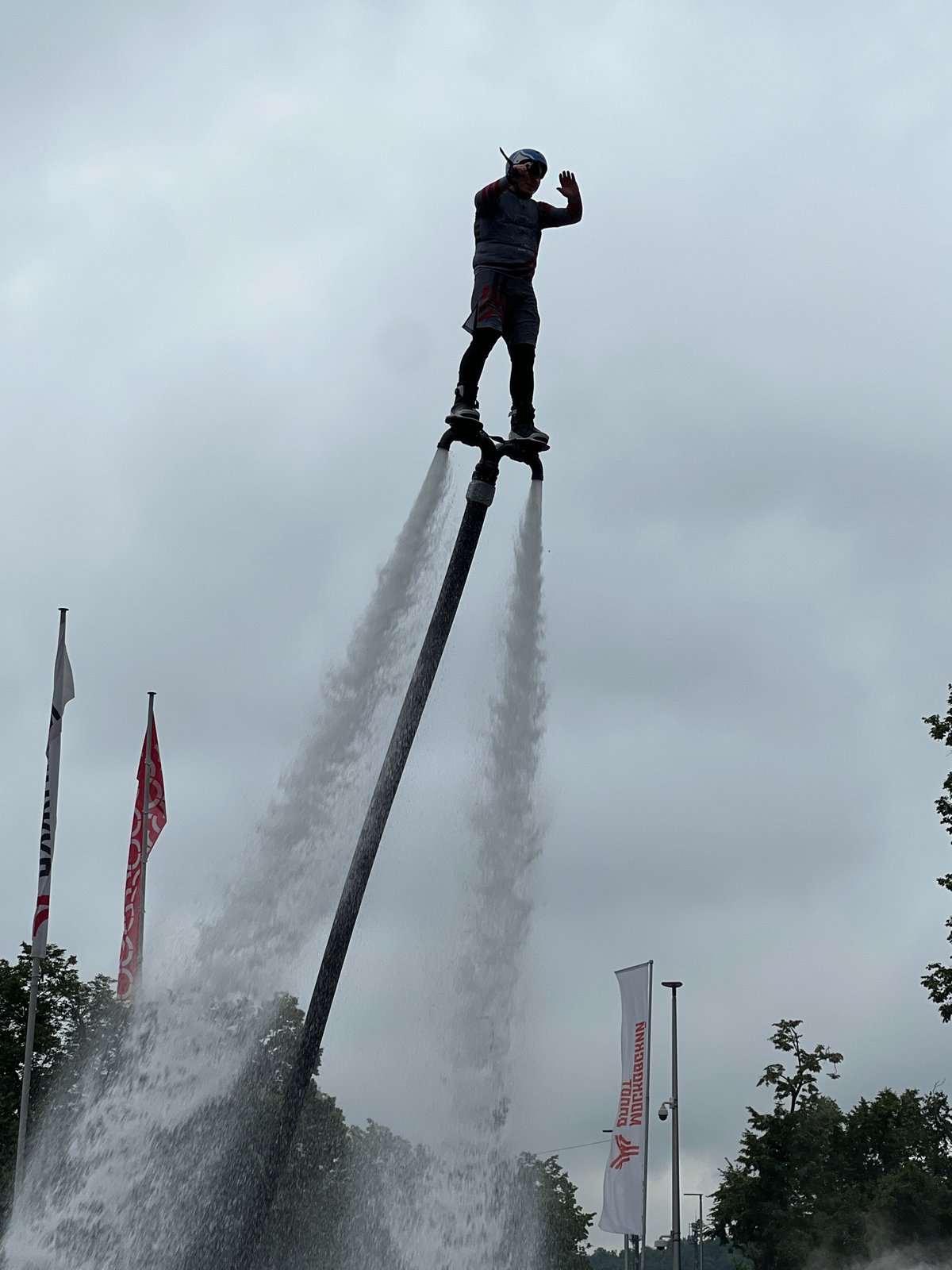 Flyboard stunts and water sports at a Moscow outdoor event