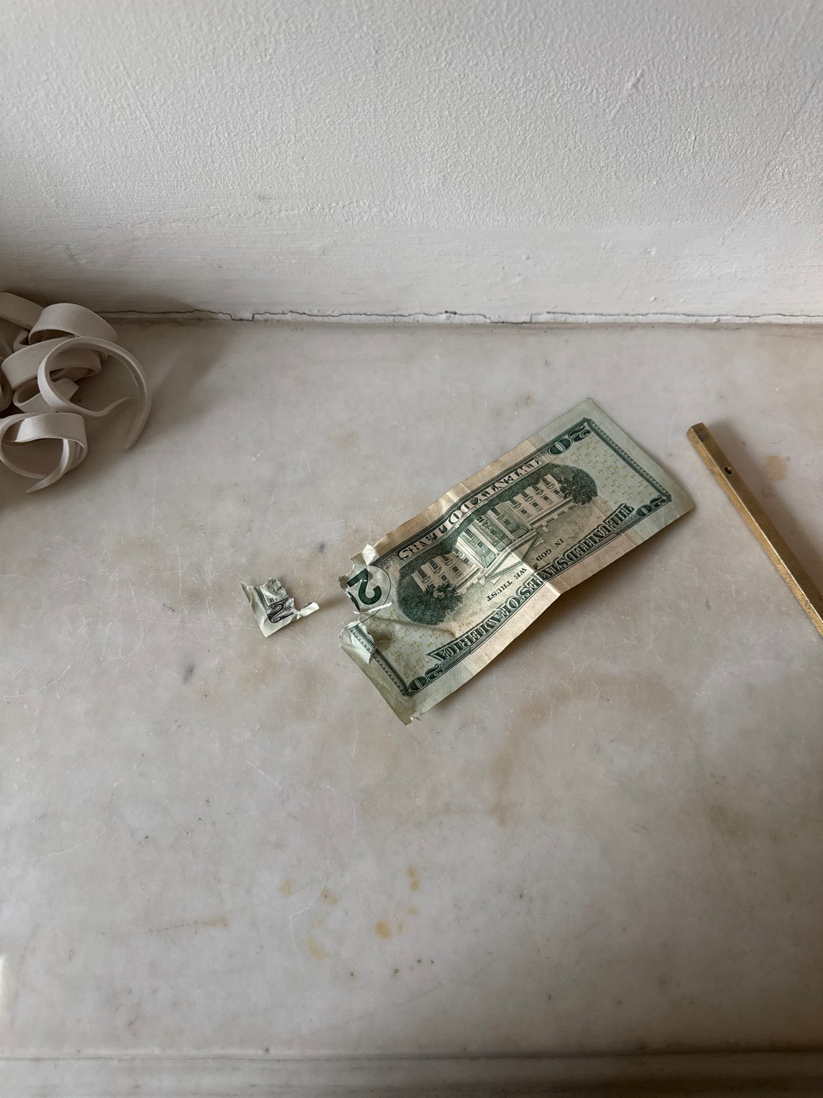 New Yorker documents torn twenty-dollar bill, takes mirror selfies