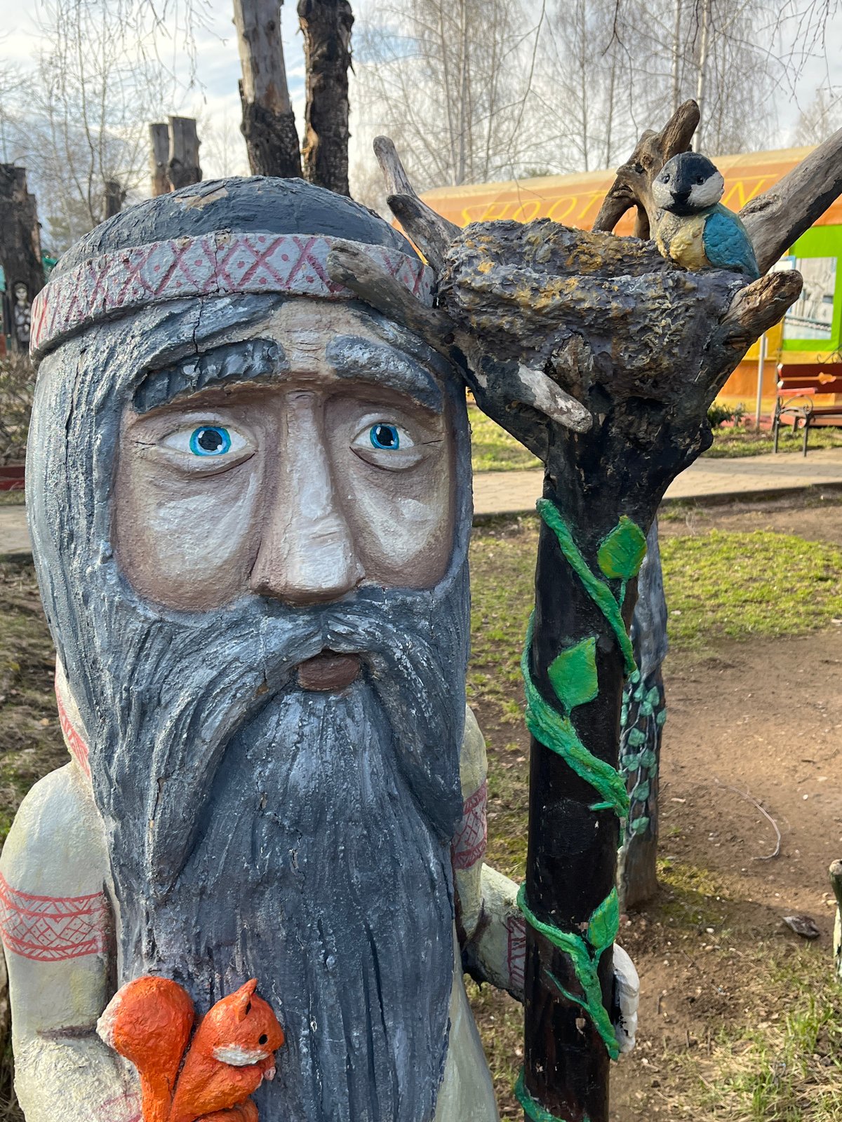 Visitor documents folk art park tour in Chaikovsky, Russia