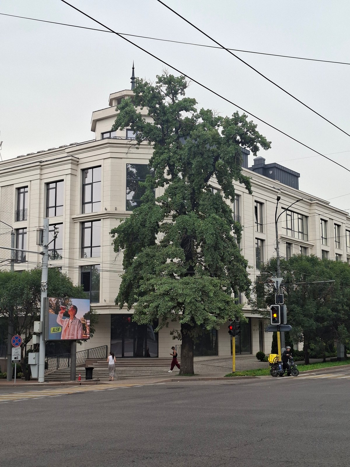 Street life and construction activity in central Almaty